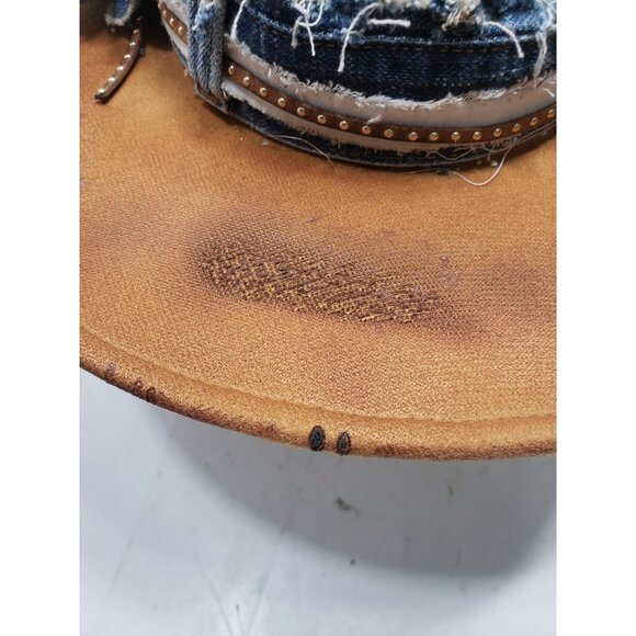 Distressed Western Cowgirl Hat W/ Denim Trim & Custom Stitching Boho Look main image 9